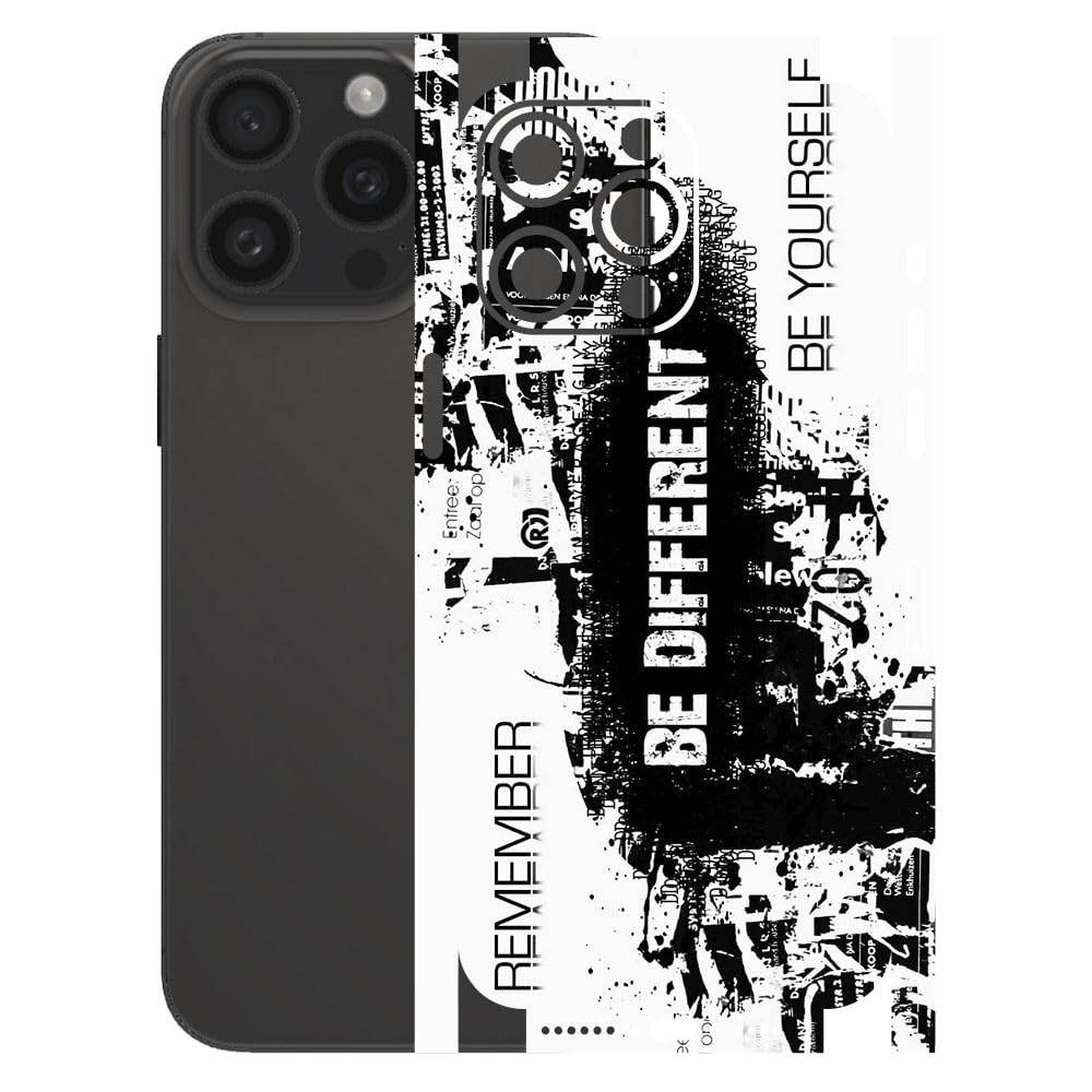 AtOdds - Compatible iPhone 15 PRO MAX - Mobile Back Skin Sticker - Lamination - Screen Guard Protector Film Wrap (Coverage - Back+Camera+Sides) (Design - Be Different)