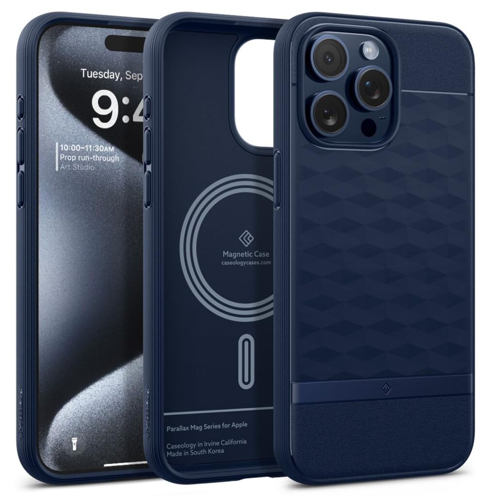 CASEOLOGY by Spigen Parallax Mag Back Cover Case Compatible with iPhone 15 Pro Case (TPU and Polycarbonate | Midnight Blue)