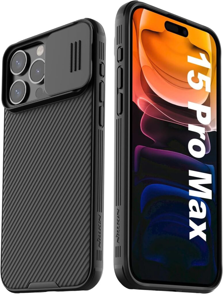 Case for iPhone 15 Pro Max Camshield Cover with Slide Camera Lens Protection PC Back & TPU Bumper Frame Protection Anti Fingerprint Soft Delicate Touch Case (iPhone 15 Pro Max, Black)