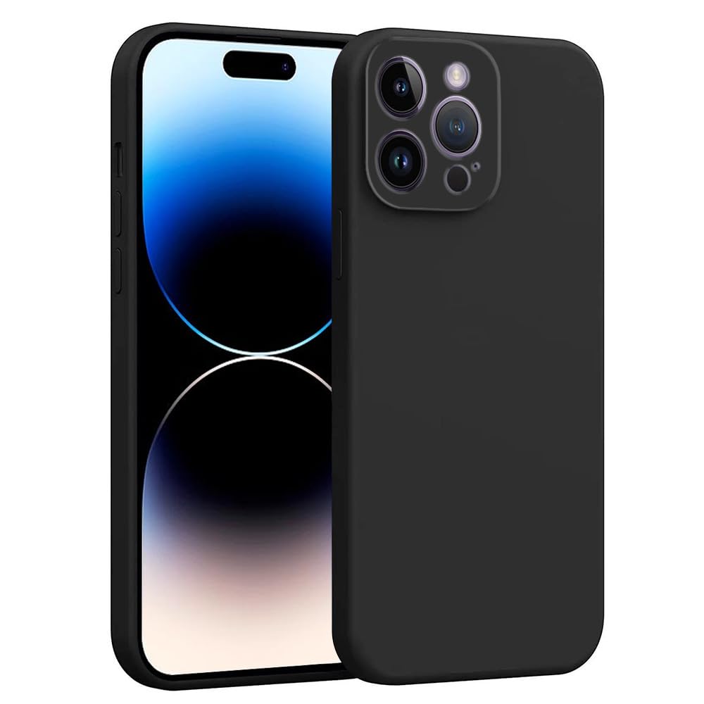 Casotec Back Cover for Apple iPhone 14 Pro | Full Camera Protection | Premium Liquid Silicon Case | Flexible Bumper Case for Apple iPhone 14 Pro (Black)