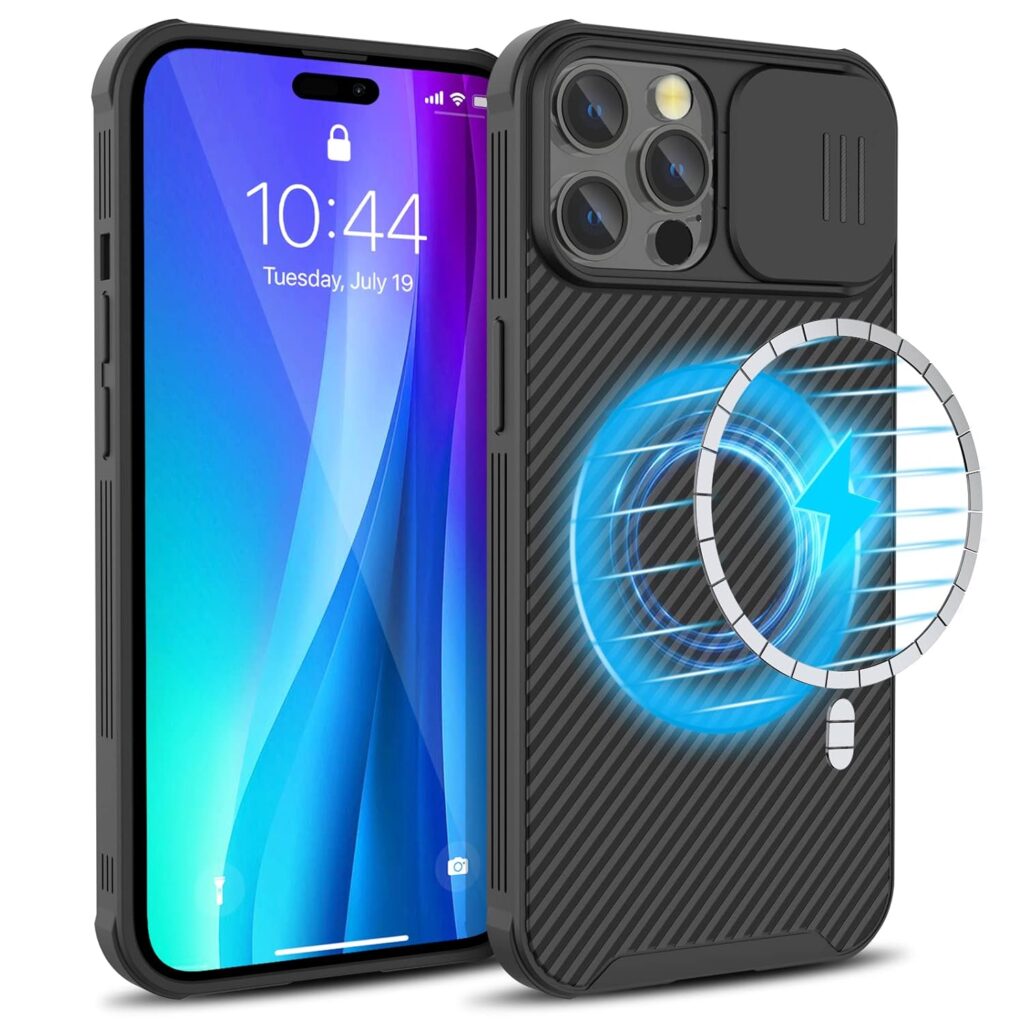 CloudValley Magnetic Case for iPhone 14 Pro Max Case with Slide Camera Cover, [Compatible with MagSafe] Shockproof TPU Bumper Protective Slim Case 6.7 inch 2022 - Black