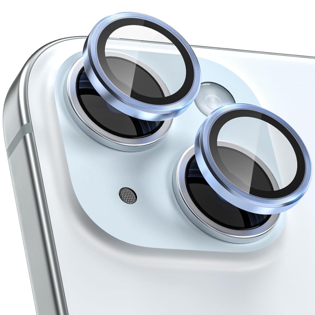 CloudValley for iPhone 15 Plus/iPhone 15 Camera Lens Protector, Ultra-HD Tempered Glass Camera Cover [Case-Friendly] Metal Individual Lens Screen Protective Ring, Blue