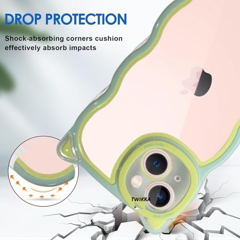 Compatible with iPhone 14 Plus Case Cover for Women & Girls, Cute Candy Color 3D Cat Ears Curly Wave Anti-Scratch Shockproof Soft Phone Case Non-Yellowing Clear Slim Cover (Blue)