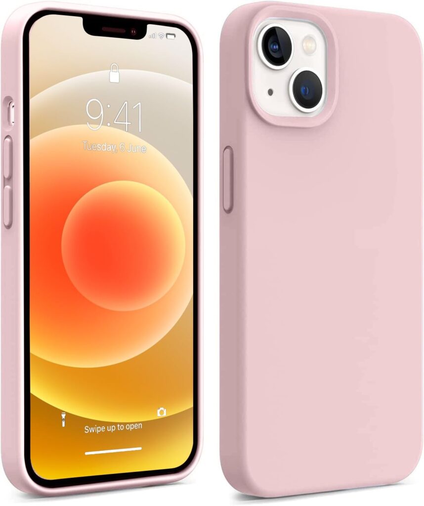 CoversKART® Liquid Silicone Back Cover for iPhone 14 Plus | Shockproof Drop and Camera Protection | Soft Microfiber Inside| Silicone Bumper Case (Sand Pink)