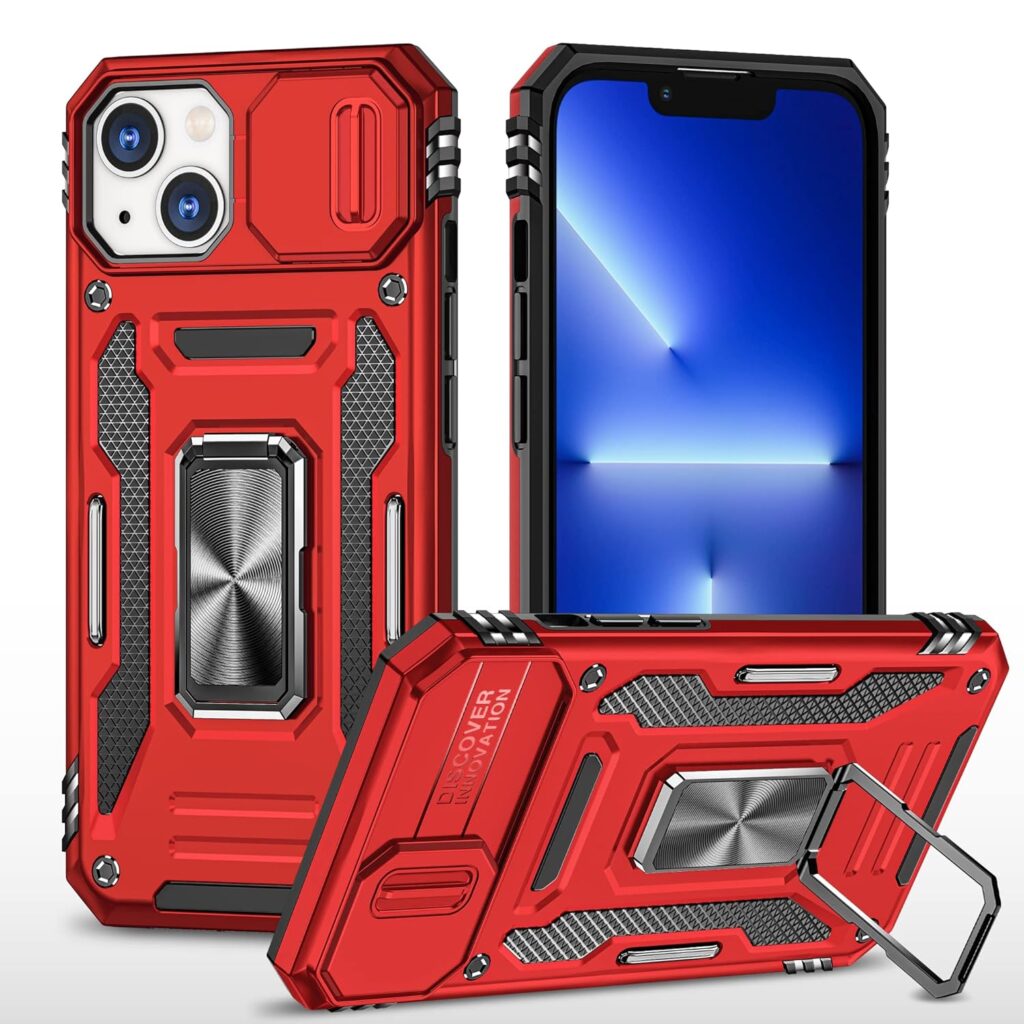 Cubix Back Cover for Apple iPhone 15 Plus Case with Stand & Slider Camera Military Grade Drop Protection Cover (Red)