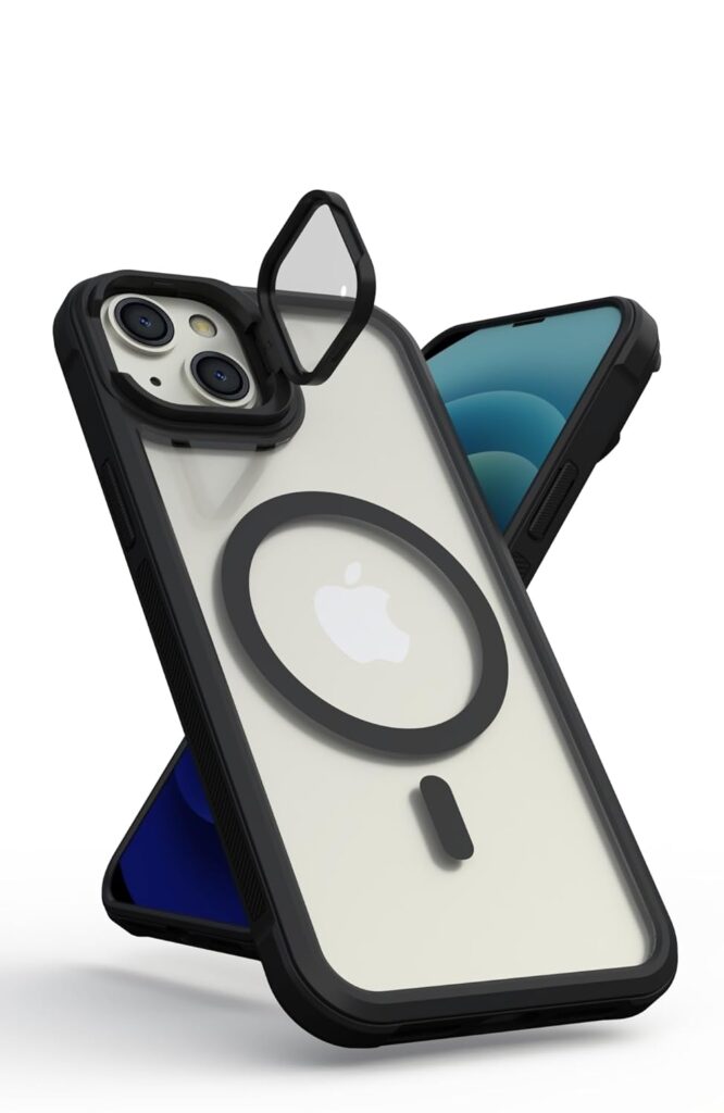 Cubix® Back Cover for Apple iPhone 15 Plus Case with Built in Clear Camera Lens Cover Kickstand Hard Crystal Back Panel Shock Proof Rugged Case (CamX Series Back Cover)