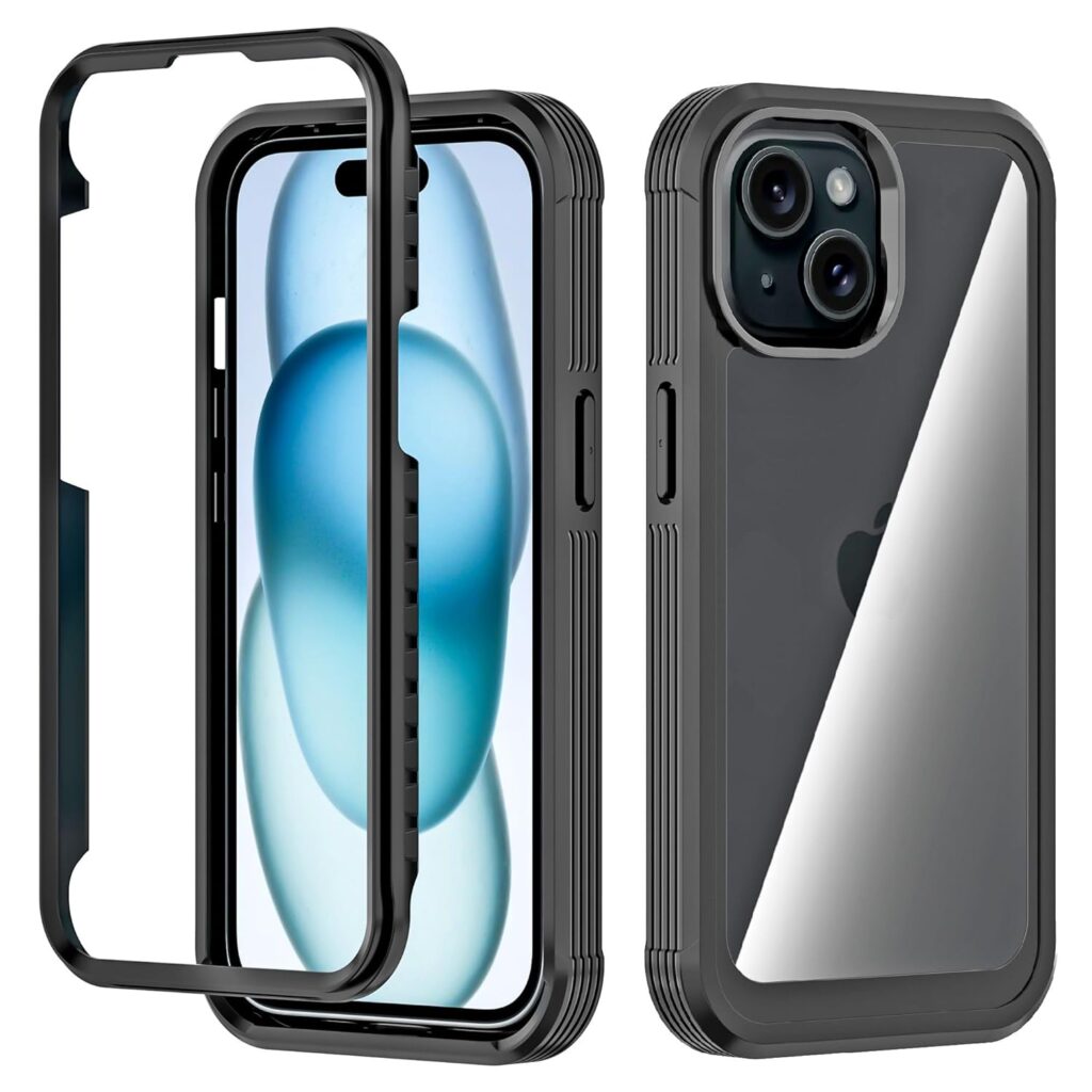 Cubix® Shockproof Cover for Apple iPhone 15 Plus Case with Transparent Back Scratch & Fingerprint Resistant - Black