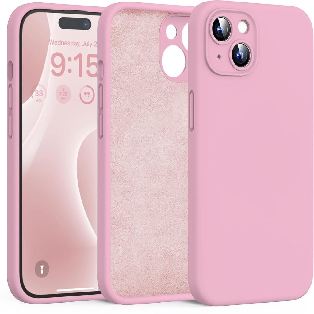 DIZORO Compatible For iPhone 15 Plus Case 6.7, Slim Liquid Silicone Case 3 Layers Full Covered Soft Gel Rubber Phone Case Protective Cover 6.7 Inch - Baby Pink