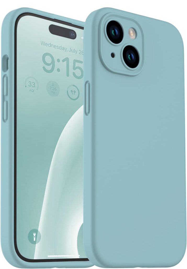 DIZORO Compatible for iPhone 15 Camera Protection Case 6.1, Slim Liquid Silicone 3 Layers Full Covered Soft Gel Rubber Phone Case Protective Cover 6.1 Inch - Carolina.