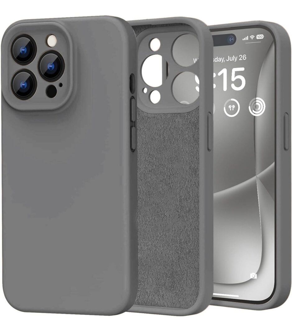 DIZORO Compatible with iPhone 15 PRO MAX Camera Protection Case 6.7, Slim Liquid Silicone Case 3 Layers Full Covered Soft Gel Rubber Phone Case Protective Cover 6.7 Inch - Dark Grey