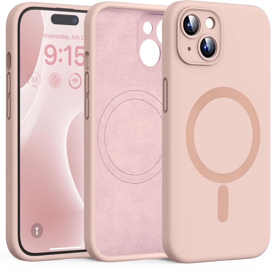 DIZORO Magnetic Silicone Case Compatible for iPhone 15 Plus 6.7-Inch, Compatible with MagSafe, Silky Soft Touch, Shock Absorbing Phone Cover with Camera Lens Full Protection - Pink