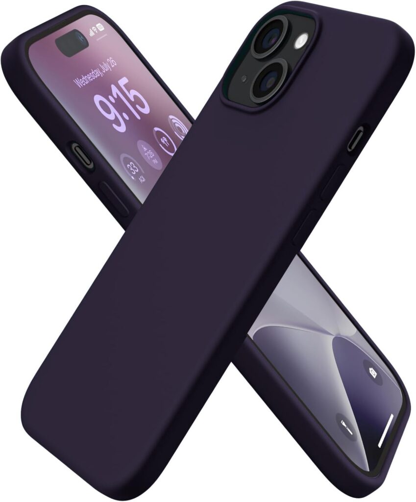 DIZORO Protective Case Compatible for iPhone 15 Case 6.1, Slim Liquid Silicone 3 Layers Full Covered Soft Gel Rubber Phone Case Protective Cover 6.1 Inch (DEEP Purple)