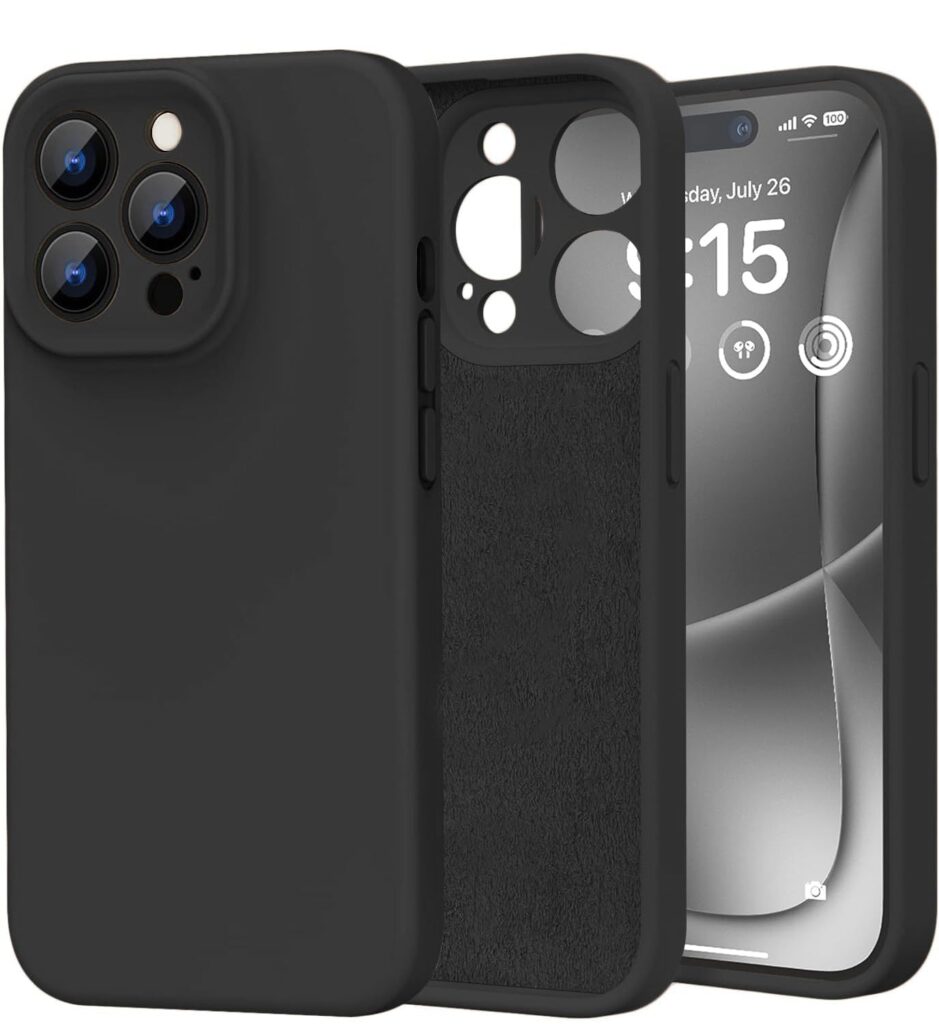 DIZORO Protective Case Compatible for iPhone 15 PRO Camera Protection Case 6.1, Slim Liquid Silicone 3 Layers Full Covered Soft Gel Rubber Phone Case Protective Cover 6.1 Inch - Black