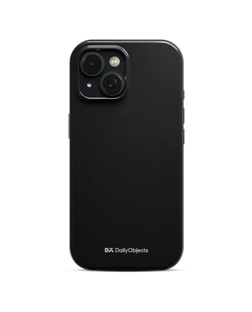 DailyObjects Polycarbonate Enamel Bumper Magsafe Case For iPhone 15 Plus Compatible With Mag-Safe Wireless Charging | Black Hybrid Magnetic Back Cover