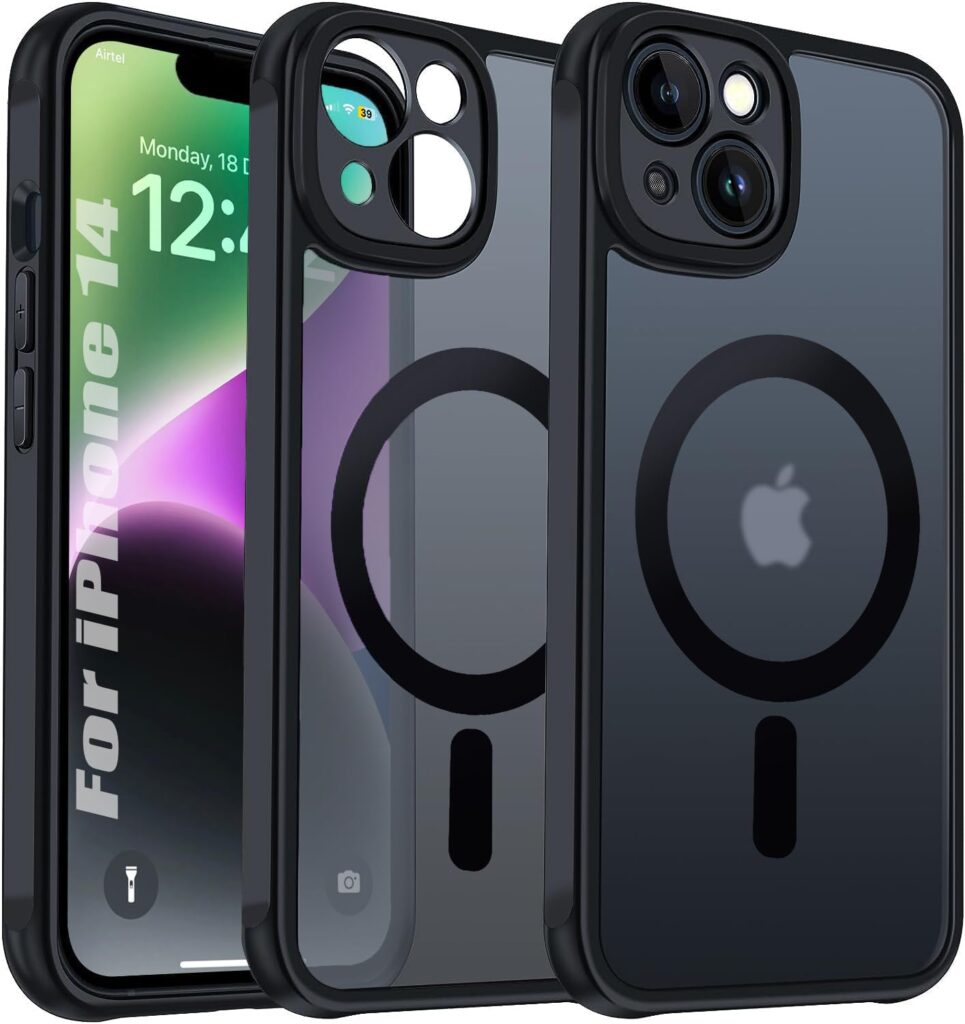 EGOTUDE Designed for iPhone 14| Strong Magnet Camera Protection Translucent Matte Hard Back Cover Compatible with Mag-Safe (TPU+Polycarbonate | Frost Black)
