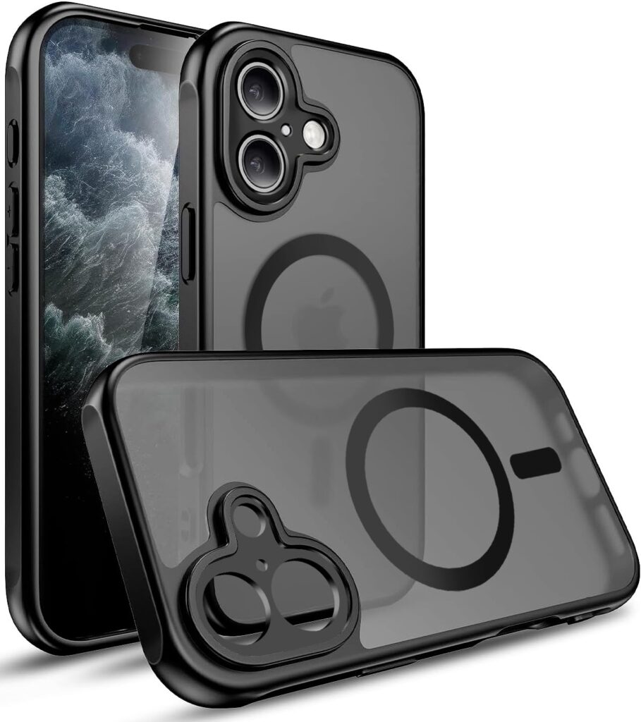 EGOTUDE Polycarbonate Translucent Matte Hard Back Cover Case for iPhone 16 Plus, Camera Protection Compatible with Mag-Safe, Black