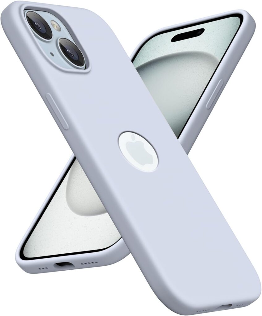 Elzzi Microfiber Logo Cut Cover Compatible for iPhone 15 Plus Case Liquid Silicone Cases Full Body 4 Layer Protective Covers Shockproof Back Cover with High Raised Camera Lips (6.7 inch, Mist Blue)