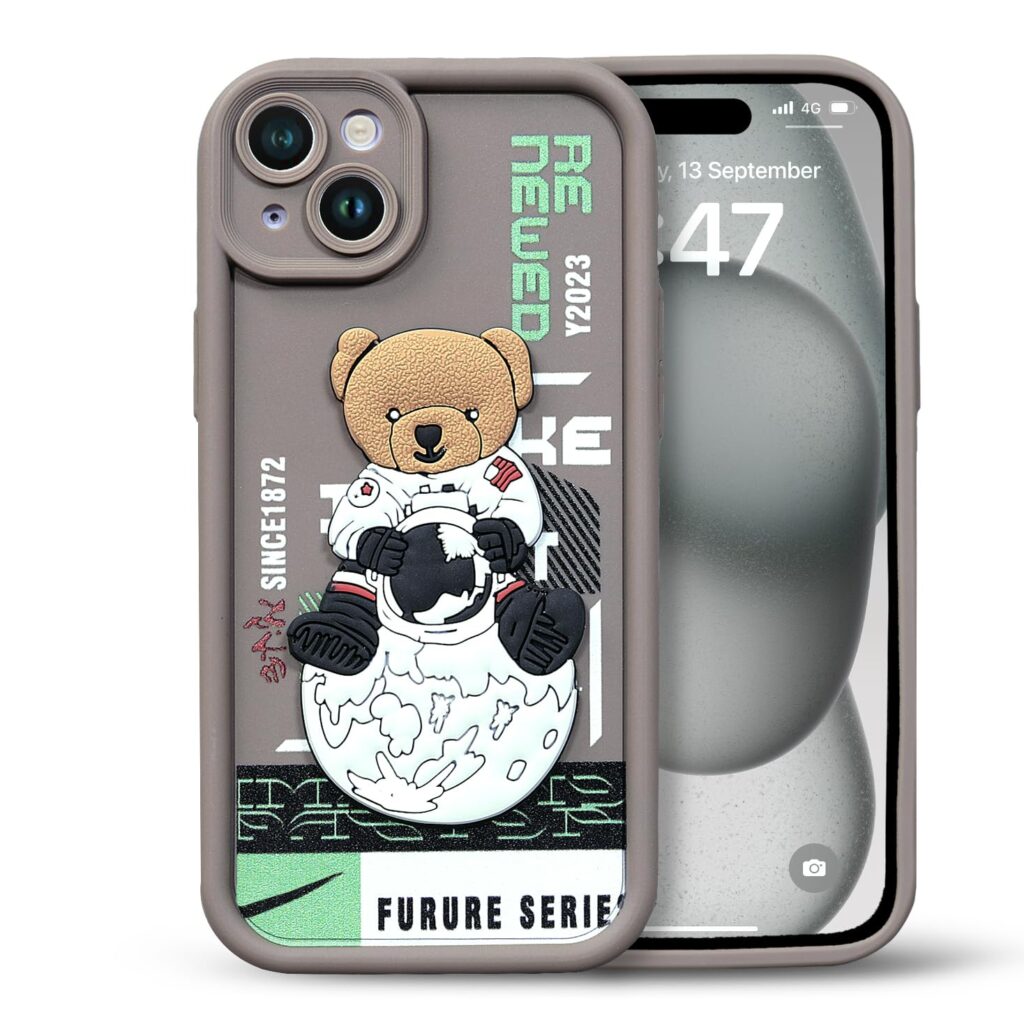 Enflamo for iPhone 14 Case Matte Back Silicone Cover 3D Designed | Camera Bump Protection (Brown)