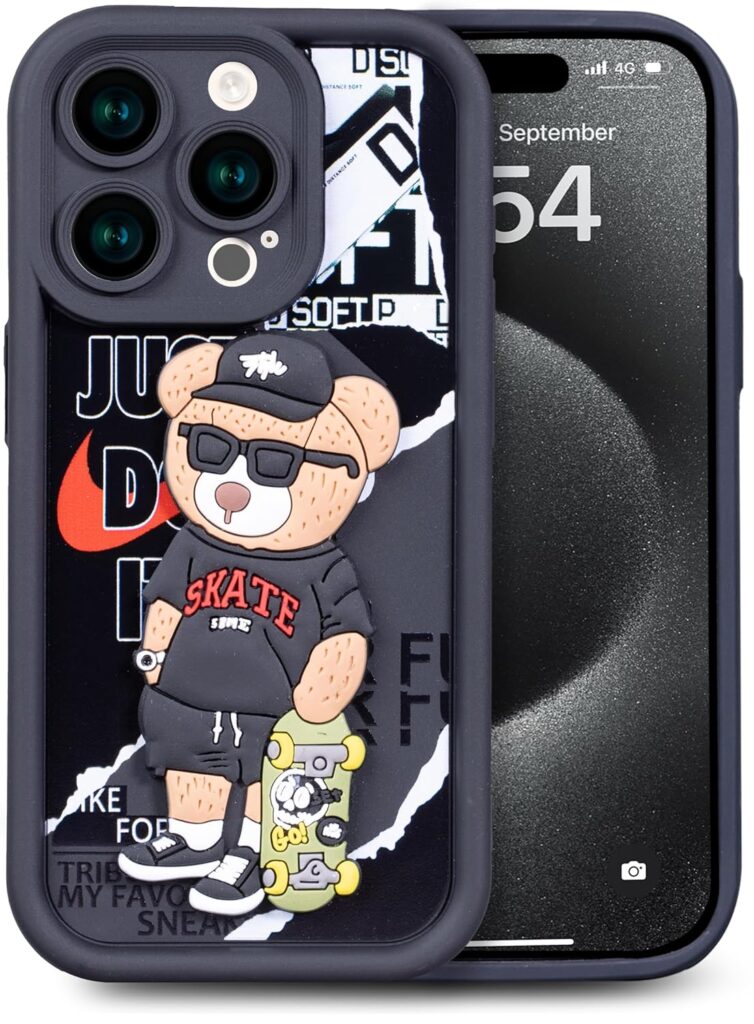 Enflamo for iPhone 14 Pro MAX Case Matte Back Silicone Cover 3D Designed | Camera Bump Protection (Black)