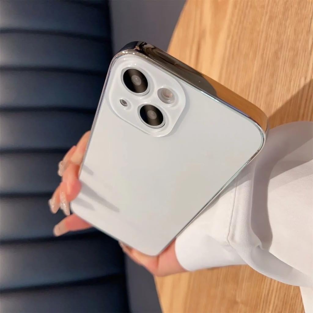 Erams Online Back Cover for iPhone 14 Plus Case Soft Matte PC Glass Protective Camera Lens Plating TPU Cover for iPhone 14 Plus (White)