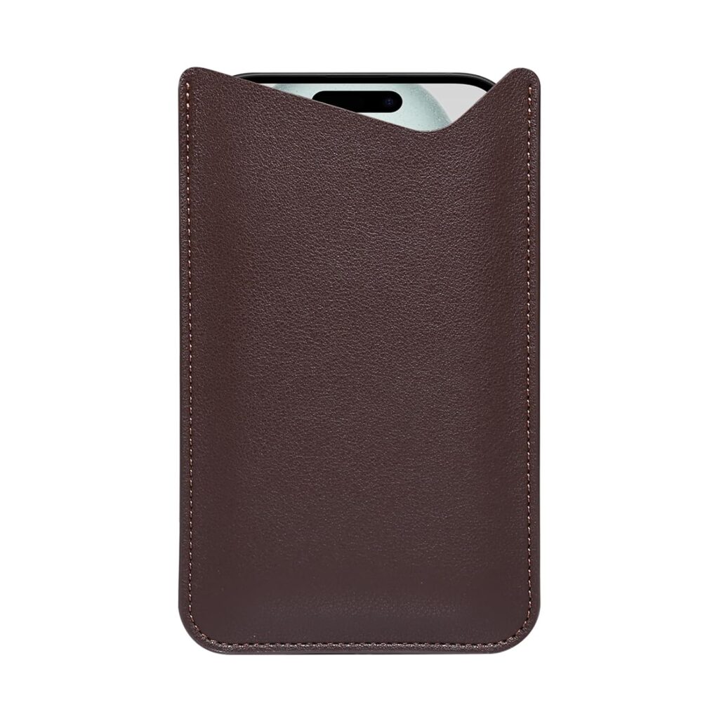 Faux Leather Cell Phone Sleeve, Ultra Slim Shock Proof Pouch Case for iPhone 15 Plus 15 14 13 12 Pro Max Samsung Galaxy S23 Ultra S22 Ultra A54 A34 A14 A04 Moto G Stylus Pixel 7 Pro (Brown, L)
