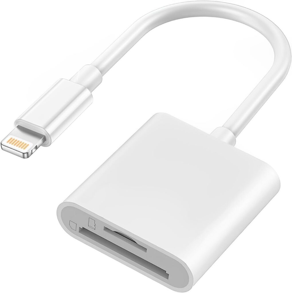 First Pro 2 in 1 Sd Card Reader for iPhone iPad Camera,Dual Card Slot Memory Card Reader SD and TF Card Trail Camera Viewer Apple Sd Card Adapter Portable Micro Sd Card Reader plug and play USB