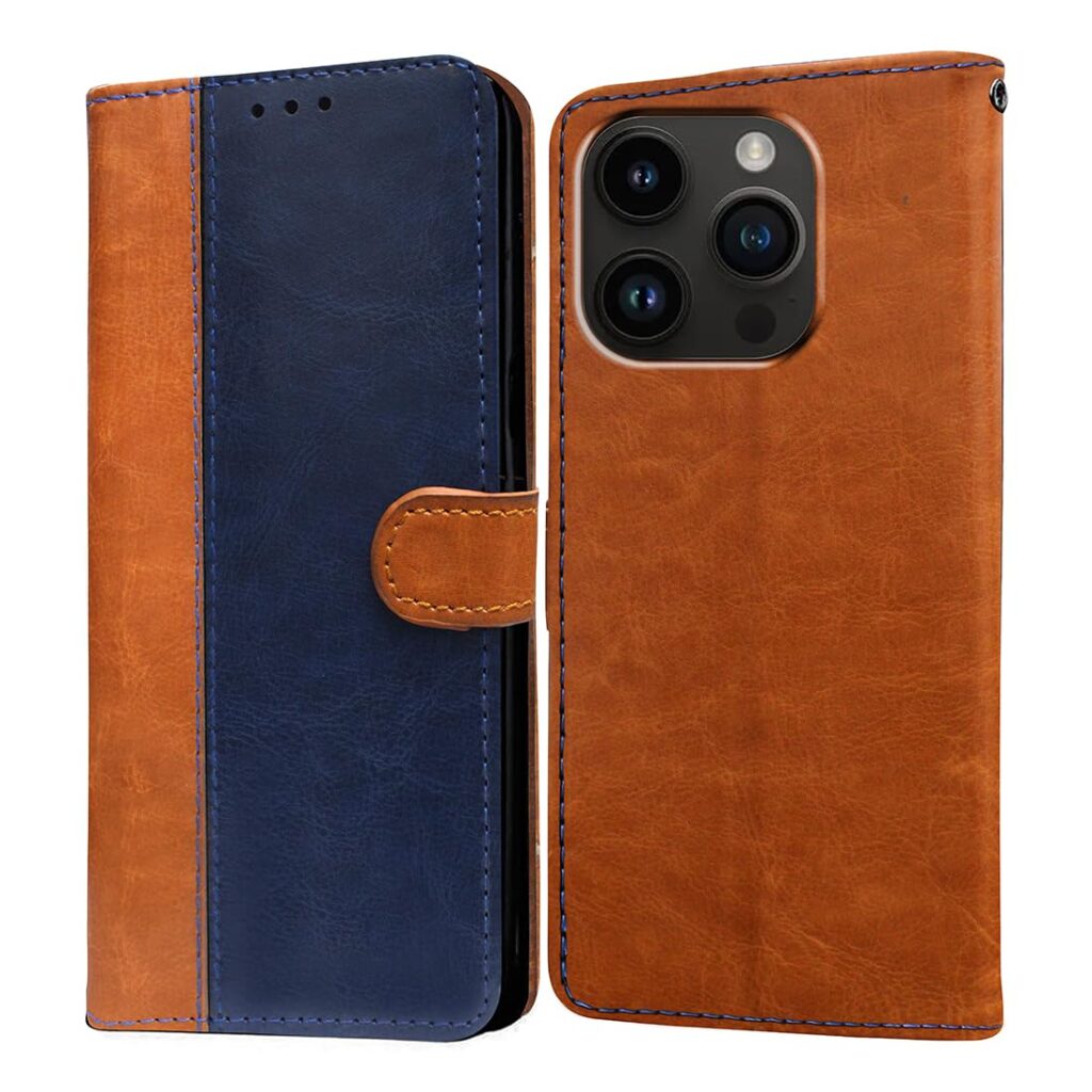 Flip Cover Back Case for Apple iPhone 14 Pro Max | Premium Leather Finish | Inbuilt Pockets & Stand | Flip Cover Back Case for Apple iPhone 14 Pro Max (CamelBlue)