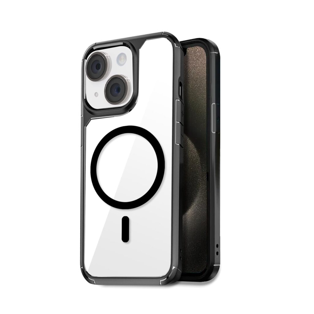 GRIPP Defender Crystal Clear with Mag-Safe Tranparent Back Case for iPhone 15 Plus | iPhone 14 Plus (6.7") Shock Absorption and Drop Tested with Dual Layer Protection Slim Fit Back Cover - Black