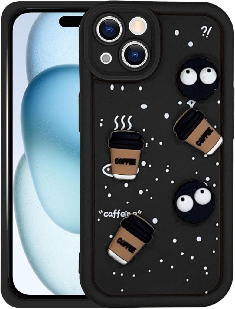 GoldKart Back Case Cover Compatible for iPhone 15 Plus | Cute Fun Cartoon 3D Ball Coffee Silicone Case | Full Body Protection Back Cover for iPhone 15 Plus - Black