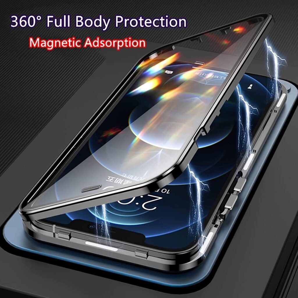 Havilah for iPhone 15 Plus Case Dual-Lock Anti-Peeping Double Buckle Glass 360 Full Body Frosted Magnetic Phone Case Apple 15 Plus Cover Quality Material for iPhone 15 Plus Back Skin(Black1)
