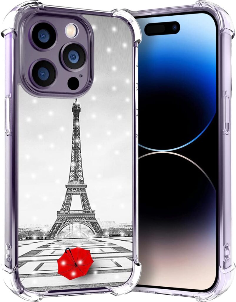 IWONE Phone Case for iPhone 14 Pro Max Eiffel Tower/Designer Rubber Protective Skin Cover Shockproof Compatible with iPhone 14 Pro Max Get Lost in Paris Creative Romantic Eiffel Tower Umbrella