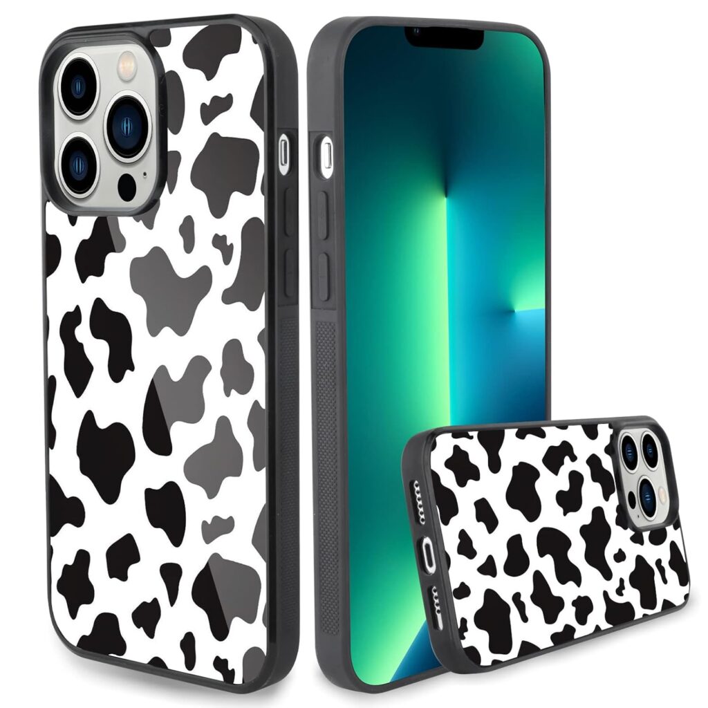 KANGHAR Compatible with iPhone 14 Pro Max Case Tire Cute Pattern Cow Print + Screen Protector Slim Anti-Scratch Shockproof Skid Protection Cover
