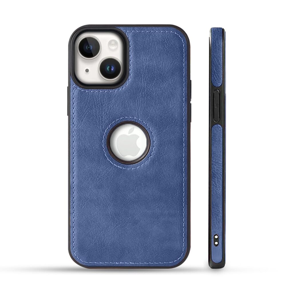 KARWAN®️ Genuine Leather Finish iPhone 14 Plus Back Cover Case |Shockproof Design |Raised Edges for Camera & Screen Protection |Super Soft - Touch |Leather Case for iPhone 14 Plus (Blue)