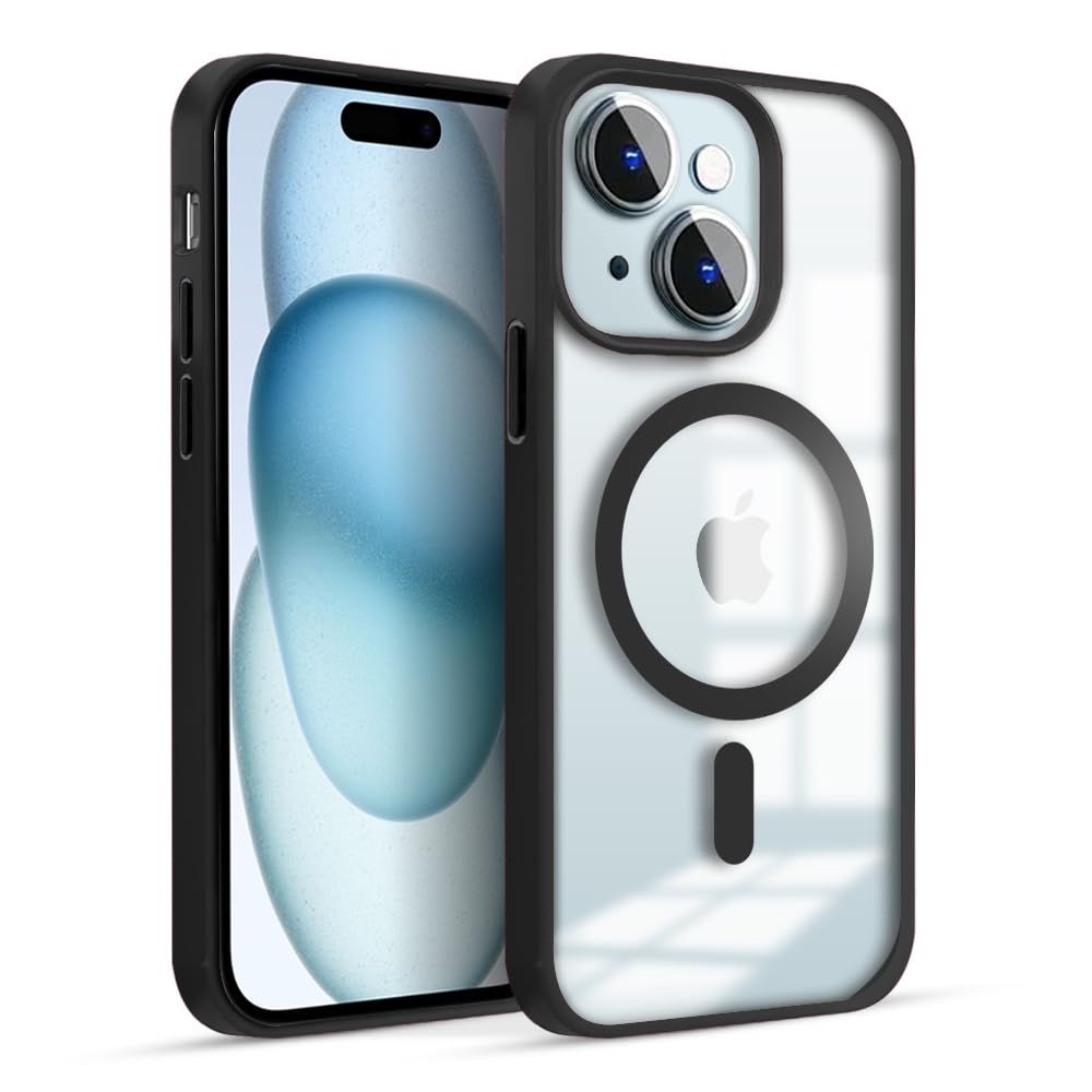 KARWAN®️ Hybrid Transparent iPhone 15 Back Cover Case Compatibe with Mag-Safe |Camera Protection Bump | Transparent Back Cover Case for iPhone 15(PC, TPU | Black Bumper)