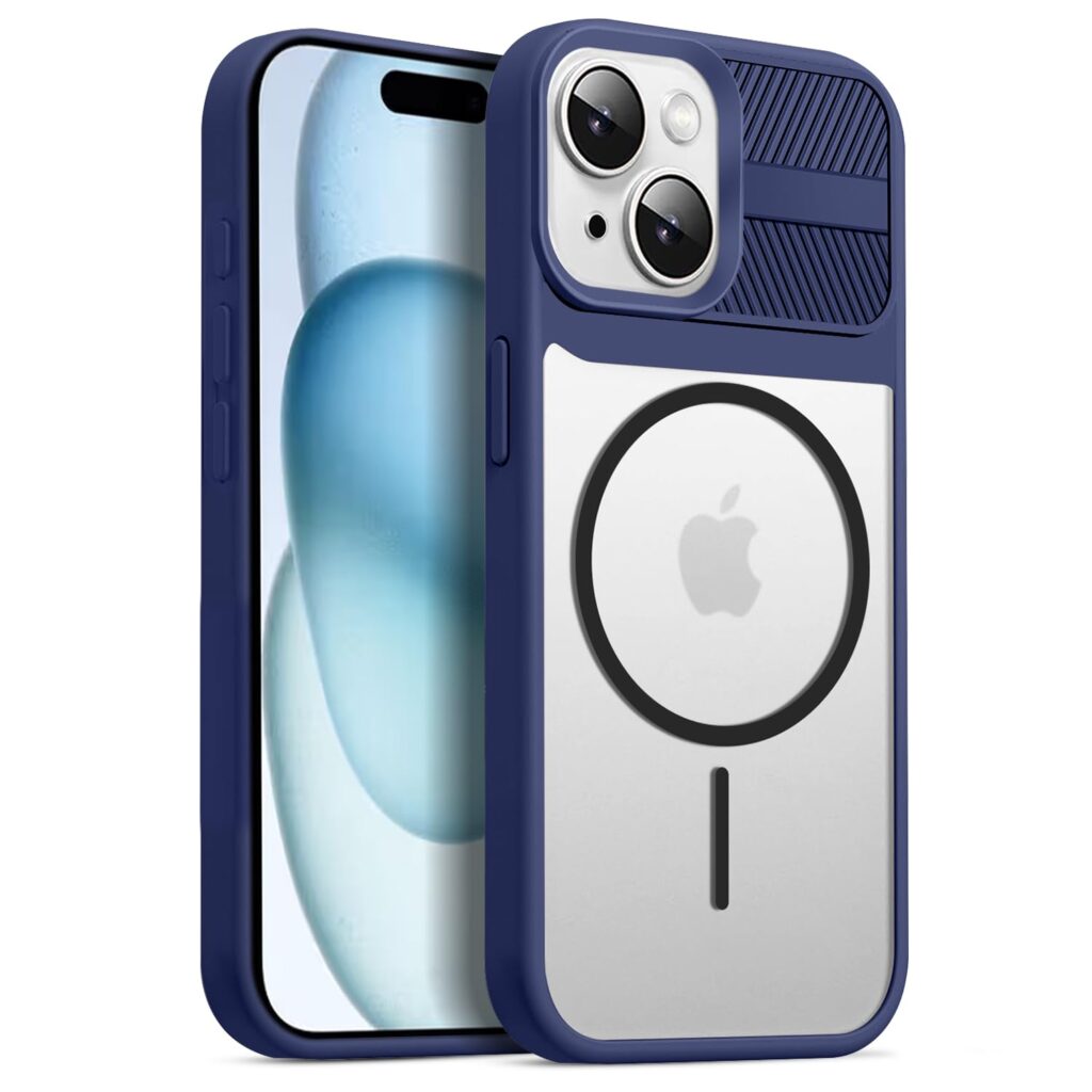KARWAN®️ Magnetic Clear Back Case Cover for iPhone 15 (6.1-Inch-) |Acrylic Transparent Slim | Shockproof iPhone 15 Mobile Phone Back Cover [Clear Back] [TPU + Pc] [Blue]