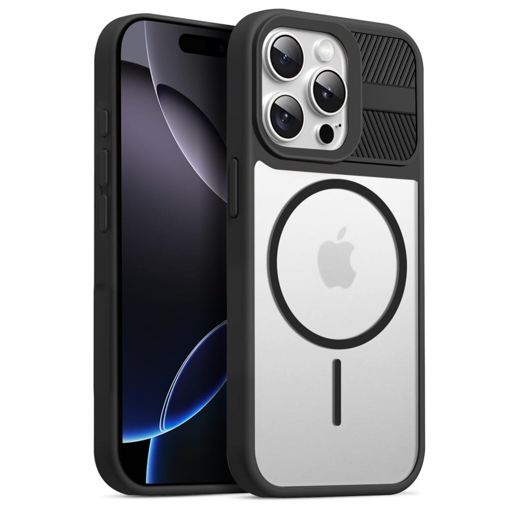 KARWAN®️ Magnetic Clear Back Case Cover for iPhone 15 Pro Max (6.7-Inch-) |Acrylic Transparent Slim | Shockproof iPhone 15 Pro Max Mobile Phone Back Cover [Clear Back] [TPU + Pc] [Black]