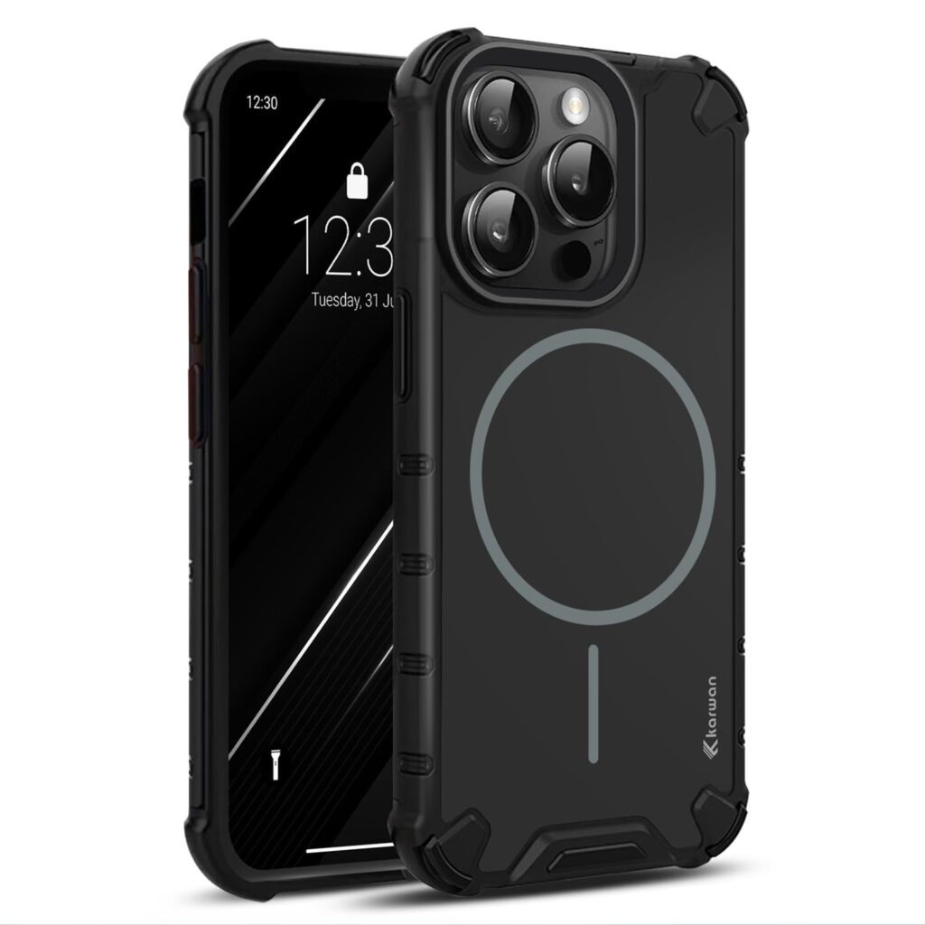 KARWAN®️ Rugged Magnetic Slim Back Case Cover for iPhone 15 Pro Max (6.7-Inch-) Heavy Duty |Dual-Layer Armor Protection| Shockproof Edge Guard iPhone Mobile Phone Back Cover [Matte Back] [Black]