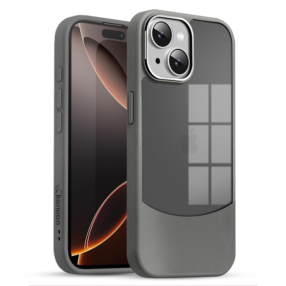 KARWAN®️Fusion Edge Leather Transparent Mobile Back Case | Slim Fit | Anti-Fingerprint| Scratch-Resistant | Premium Grip | Shockproof case | Back Cover for iPhone 15 Plus || Grey