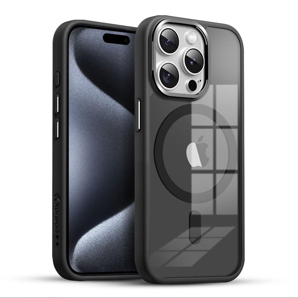 KARWAN®️Translucent Hybrid Case with Metal Ring Phone case Cover for iPhone 14 Pro Max |Compatible with N52 Strong Magnets Mag| Wireless Mag-Safe Charging -(Black)