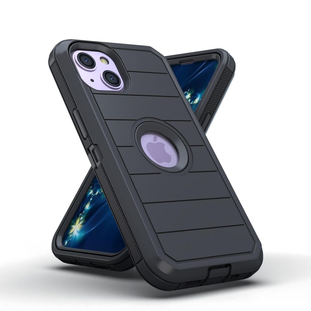 KLD® Rugged Armor Back Cover Compatible for Apple iPhone 14 Case Hard PC + Soft TPU with Bumper Complete Protection Mobile Pouch - Black