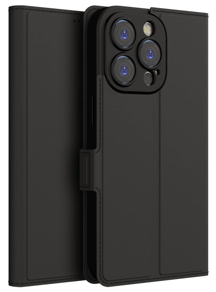 Kapa Noble Slim Magnetic Leather Flip Case Cover for Apple iPhone 14 Pro Max,Card Holder Stand Leather Flip Wallet Case (Black)