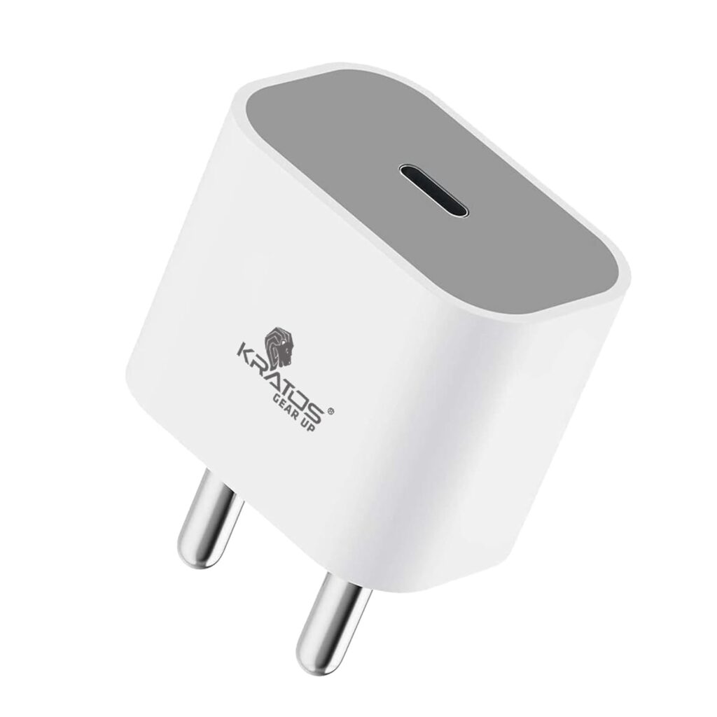 Kratos 20W Type-C Fast iPhone Charger Adapter | Type-C Power Delivery Charger for iPhone 16/15/14/13/12/11 Series | BIS Certified | White|1 Year Warranty