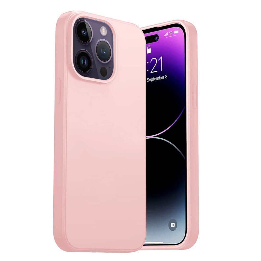 LIRAMARK Silicone Soft Back Cover Case for Apple iPhone 14 Pro Max (6.7 inch) (Silicone Pink)