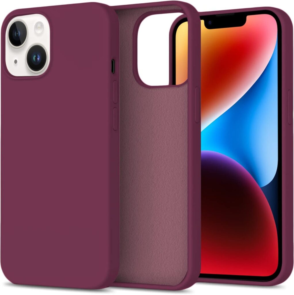 LOXXO® Compatible with iPhone 14 Case, Liquid Silicone Case, Full Body Protective Cover, Shockproof, Slim Phone Case, Anti-Scratch Soft Microfiber Lining, 6.1 inch - (Wine Red)