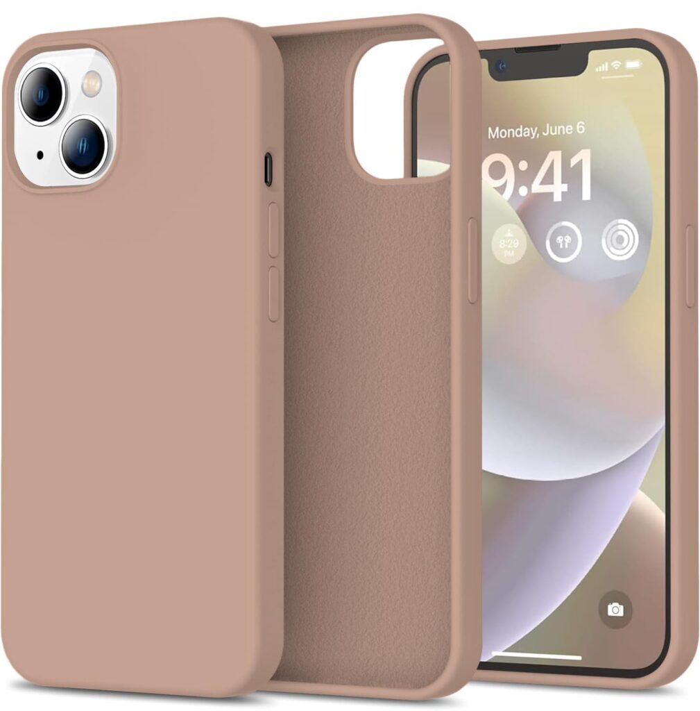 LOXXO® Microfiber Candy Case Compatible for iPhone 14 Plus, Shockproof Slim Back Cover Liquid Silicone Case (Brown)