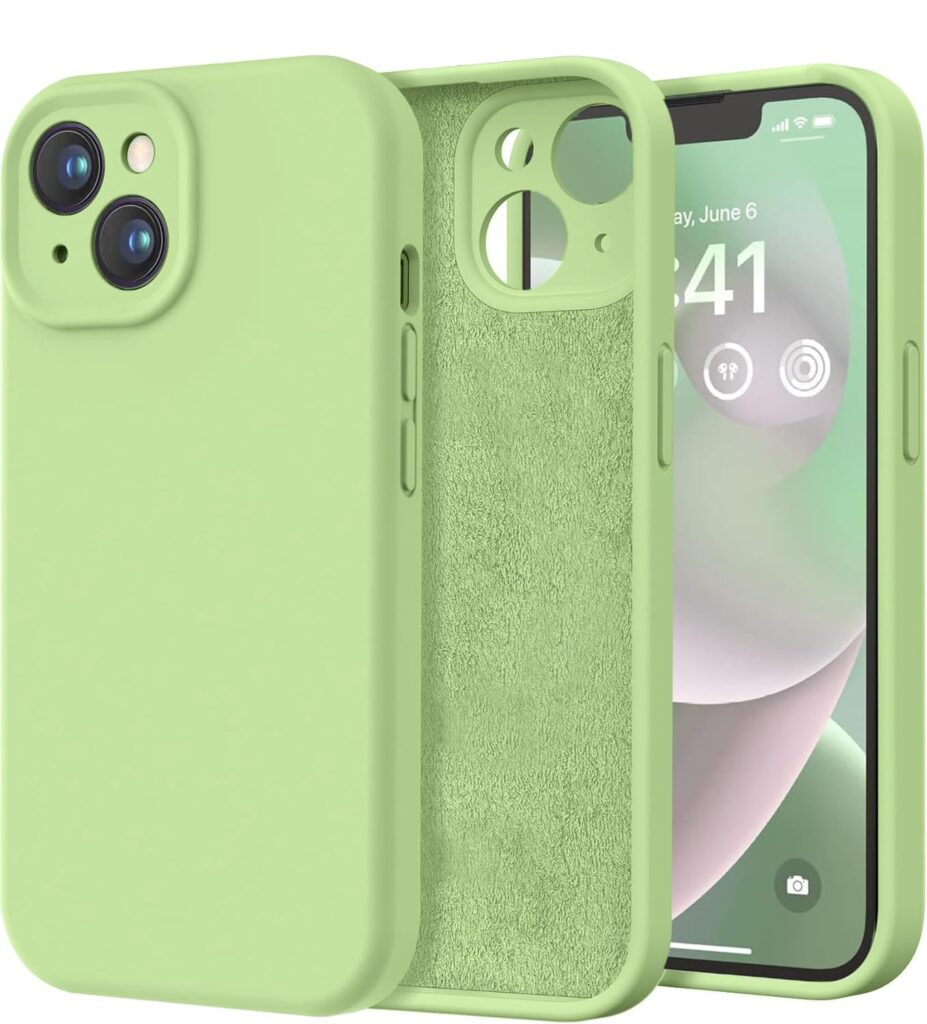 LOXXO® Microfiber Square Candy Case Compatible for iPhone 14 Plus, Shockproof Slim Back Cover Liquid Silicone Case (Matcha Green)