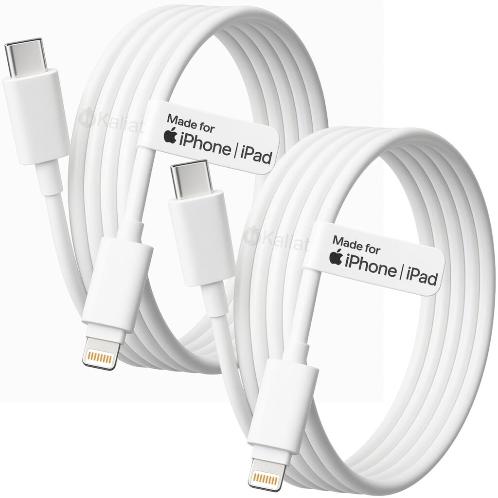 Lightning Cable Pack of 2 Certified USB Charging Wire for iPhone 14/13/12/11/X/SE, iPad, AirPods | Fast Charge & Sync Cord | 1M | White | Aple Original Compatible Charger
