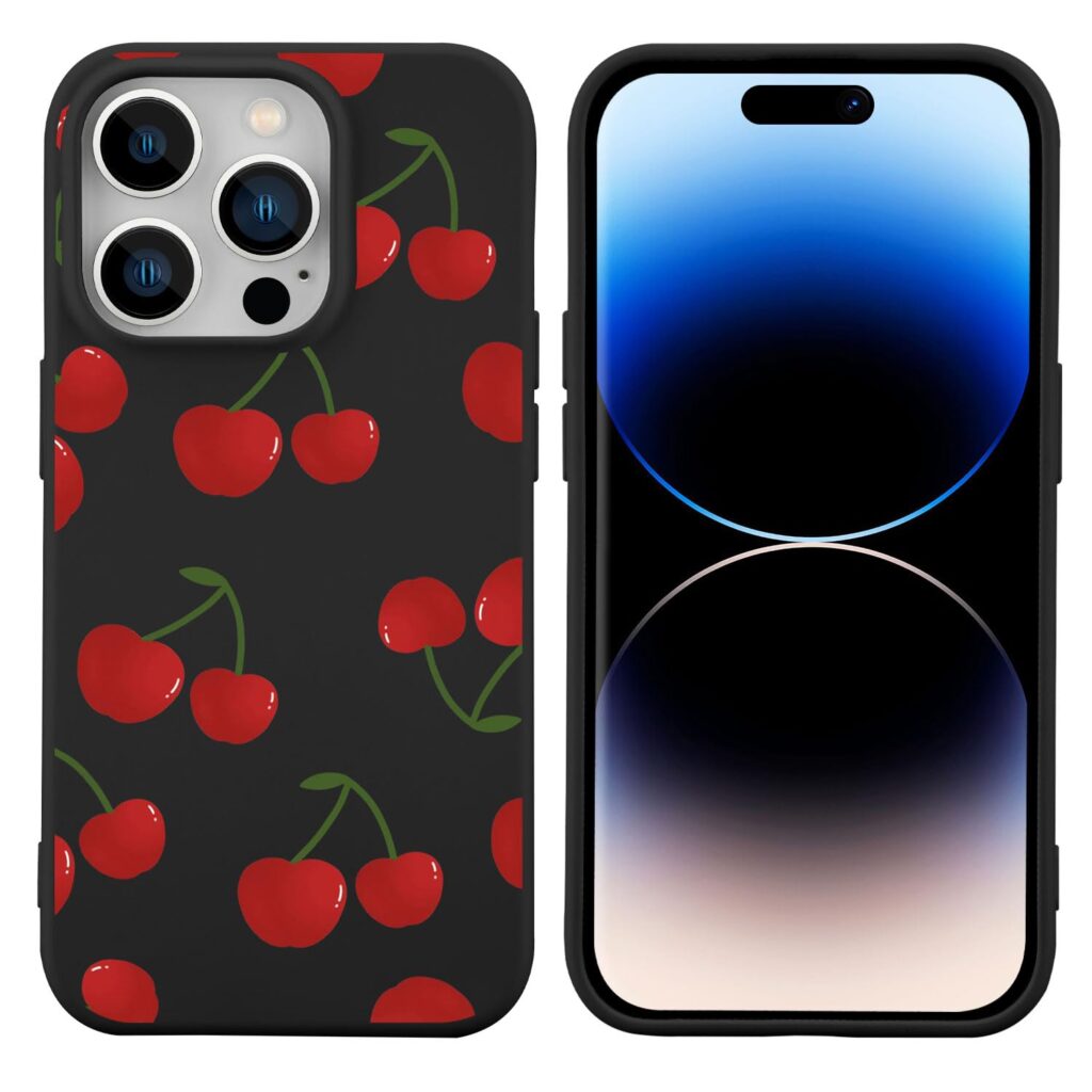 Liquid Silicone Case Compatible with iPhone 14 Pro Max,Soft Shockproof Protection Cover Support Wireless Charging Tempting Cherry Pattern Slim Thin Designed for iPhone 14 Pro Max Case Girls Women