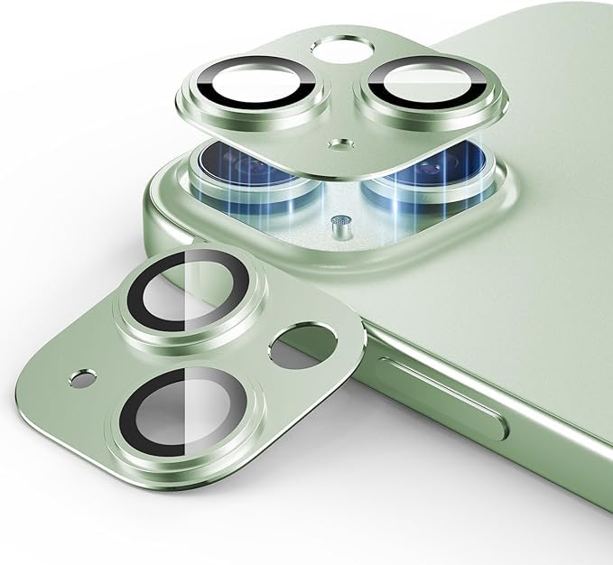 MAYBAL® Aluminium Plate Camera Lens Protector Compatible for iPhone 15/iPhone 15 Plus, [Anti-Scratch] Premium Tempered Glass Film Full Plate Aluminum Alloy Lens Protector - Light Green