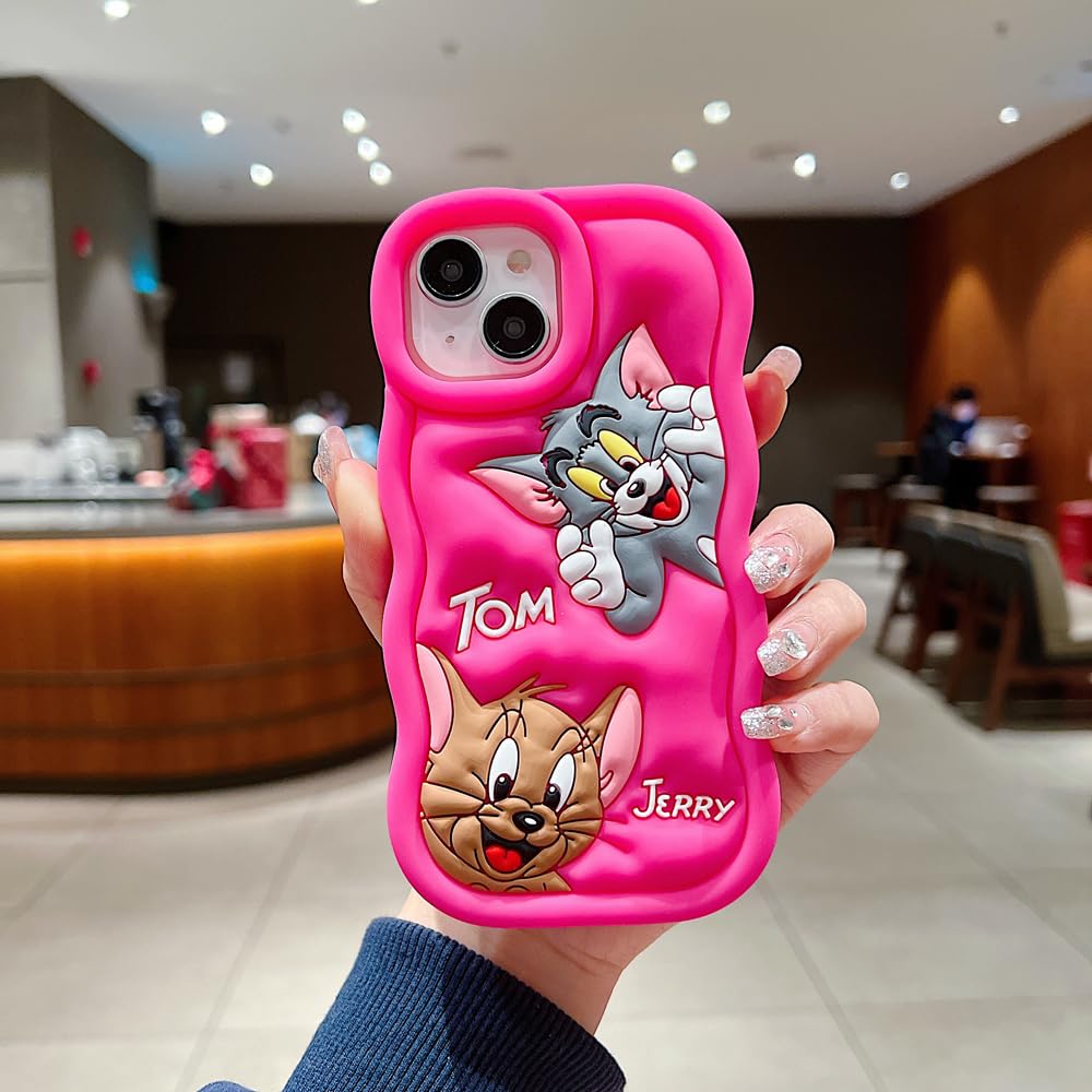 MIDOS Back Cover Compatible with iPhone 14 Plus Soft Silicone 3D Cute Cartoon Full Protective Case for iPhone 14 Plus (Hot Pink)